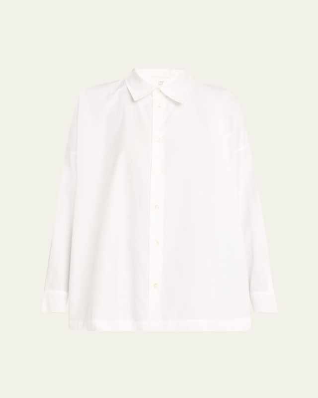 Cotton Poplin Angle-To-Front Side Seam Shirt With Collar (Long Length)